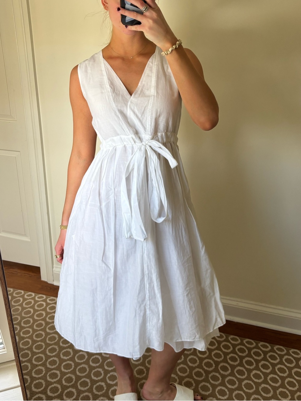CP Shades White Sleeveless V-Neck Tie-Waist Midi Dress